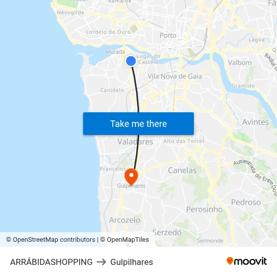 ARRÁBIDASHOPPING to Gulpilhares map