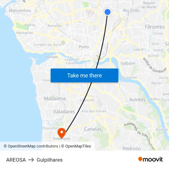 AREOSA to Gulpilhares map