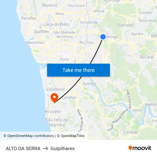 ALTO DA SERRA to Gulpilhares map
