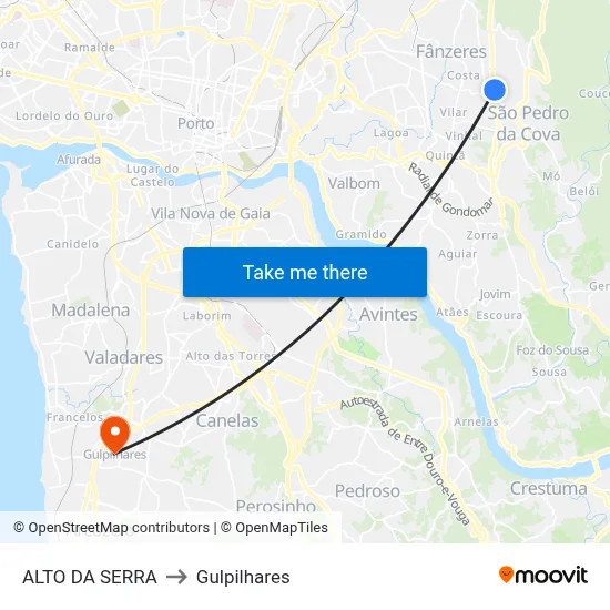 ALTO DA SERRA to Gulpilhares map