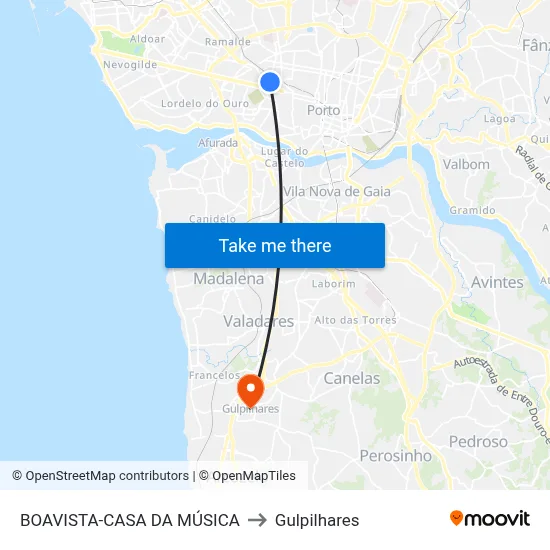 BOAVISTA-CASA DA MÚSICA to Gulpilhares map