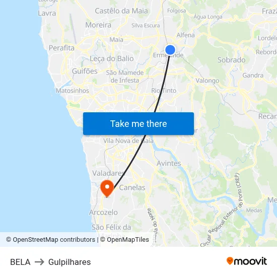 BELA to Gulpilhares map