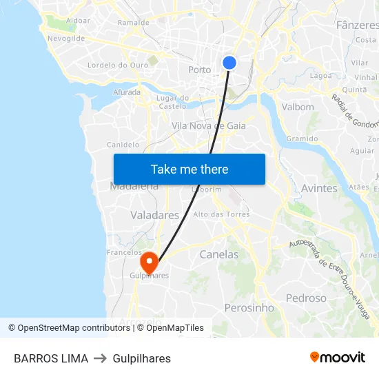 BARROS LIMA to Gulpilhares map