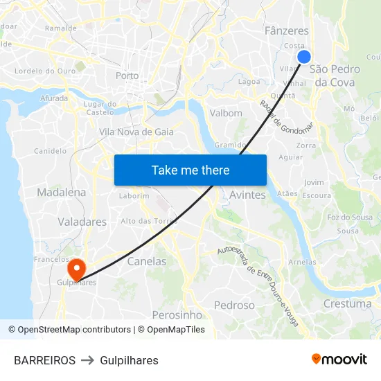 BARREIROS to Gulpilhares map