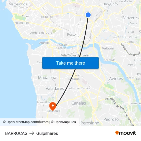BARROCAS to Gulpilhares map