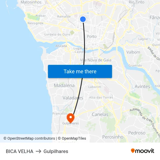 BICA VELHA to Gulpilhares map