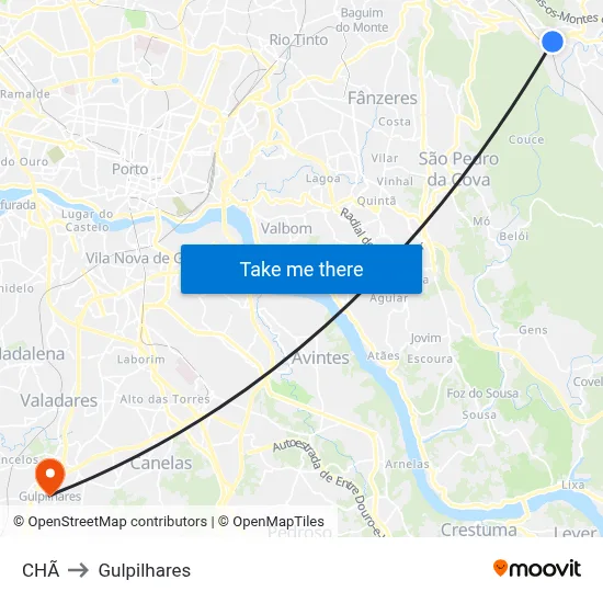 CHÃ to Gulpilhares map