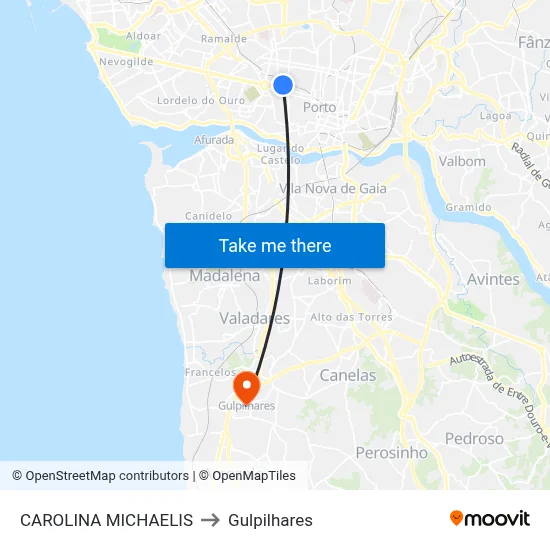 CAROLINA MICHAELIS to Gulpilhares map