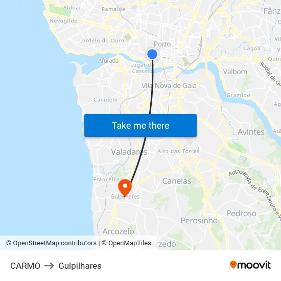 CARMO to Gulpilhares map