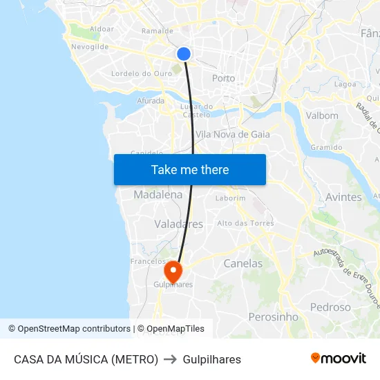 CASA DA MÚSICA (METRO) to Gulpilhares map