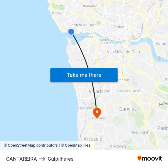 CANTAREIRA to Gulpilhares map