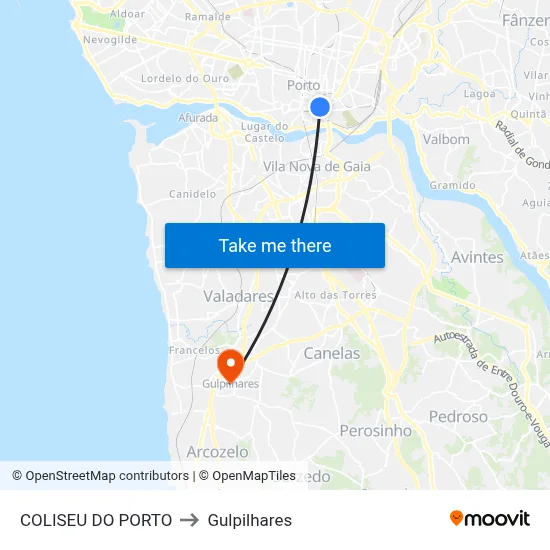 COLISEU DO PORTO to Gulpilhares map