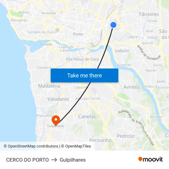 CERCO DO PORTO to Gulpilhares map