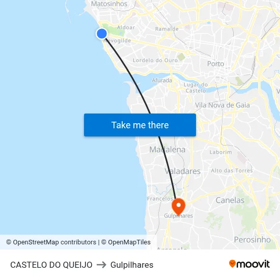 CASTELO DO QUEIJO to Gulpilhares map