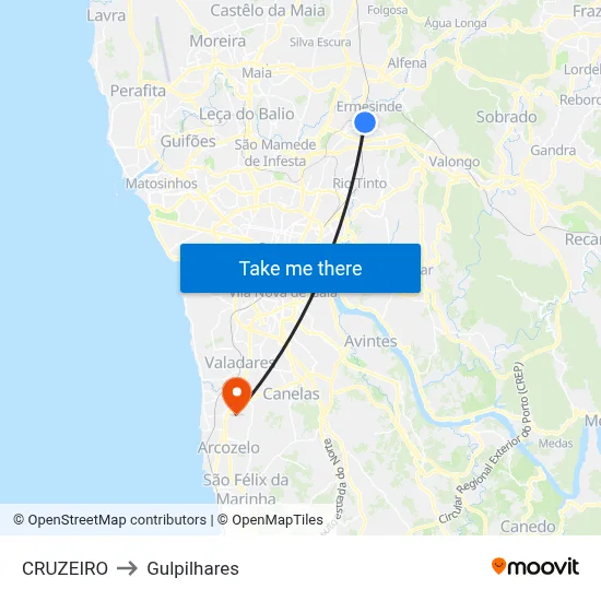 CRUZEIRO to Gulpilhares map