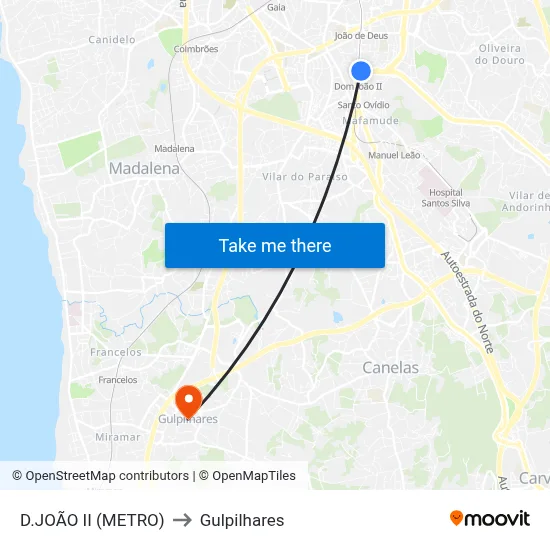 D.JOÃO II (METRO) to Gulpilhares map