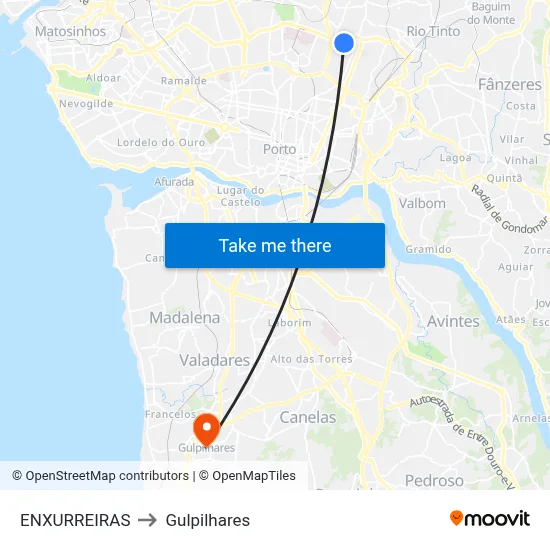 ENXURREIRAS to Gulpilhares map