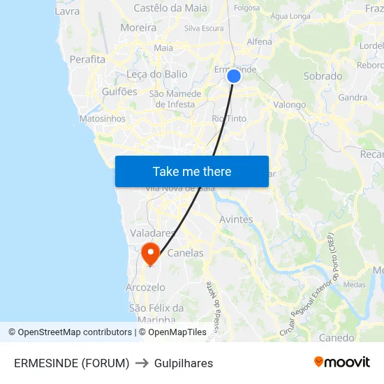 ERMESINDE (FORUM) to Gulpilhares map