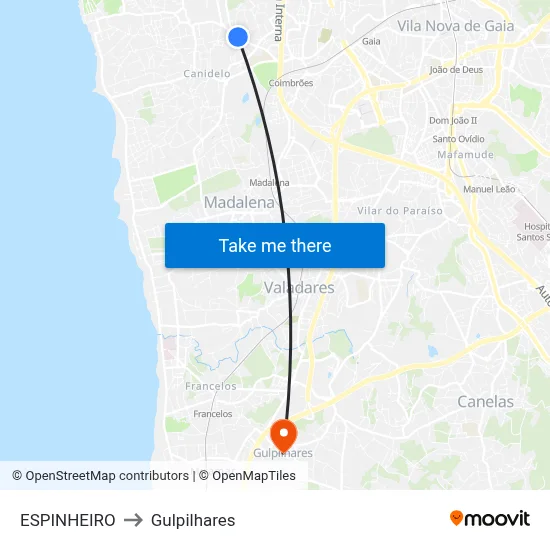 ESPINHEIRO to Gulpilhares map