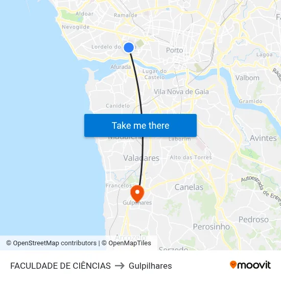 FACULDADE DE CIÊNCIAS to Gulpilhares map
