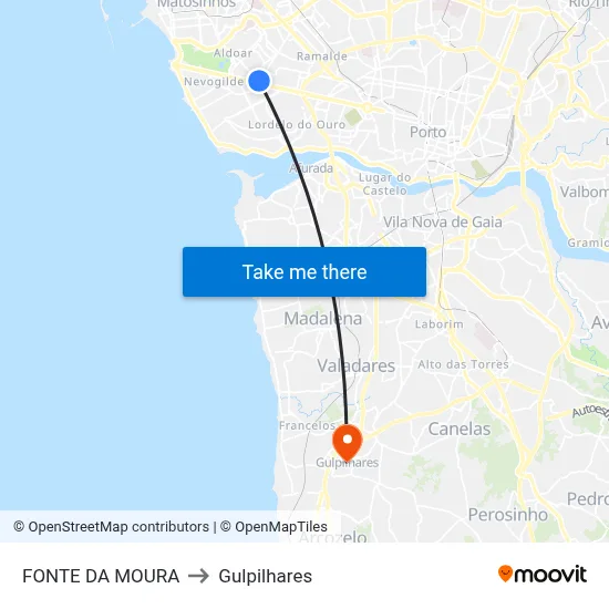 FONTE DA MOURA to Gulpilhares map
