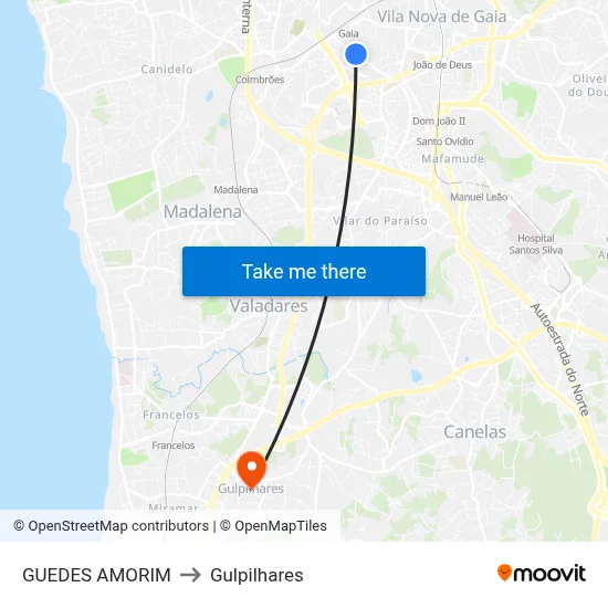 GUEDES AMORIM to Gulpilhares map