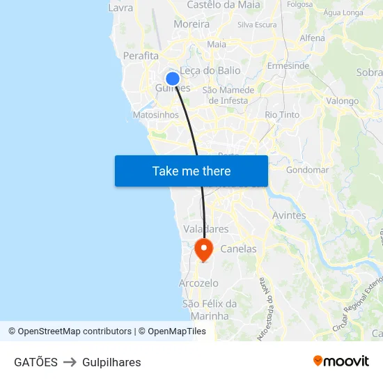 GATÕES to Gulpilhares map