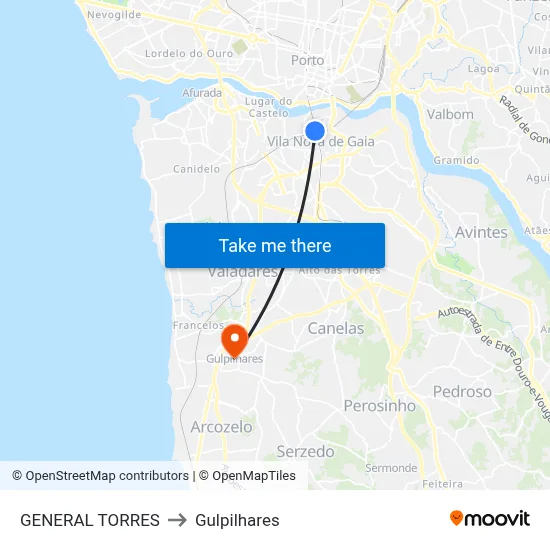 GENERAL TORRES to Gulpilhares map