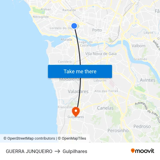GUERRA JUNQUEIRO to Gulpilhares map
