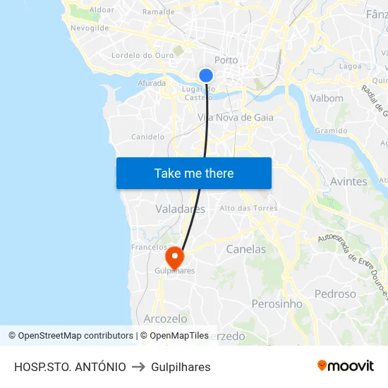 HOSP.STO. ANTÓNIO to Gulpilhares map