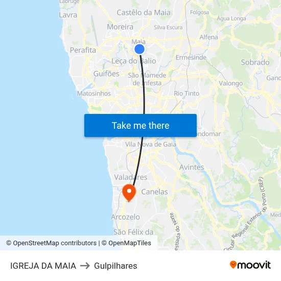 IGREJA DA MAIA to Gulpilhares map