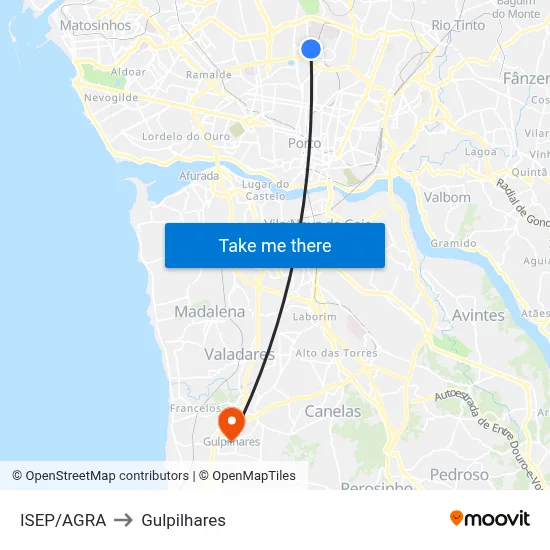 ISEP/AGRA to Gulpilhares map