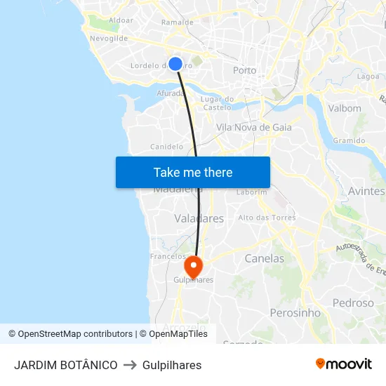 JARDIM BOTÂNICO to Gulpilhares map