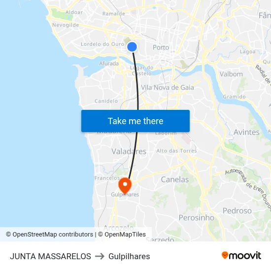 JUNTA MASSARELOS to Gulpilhares map