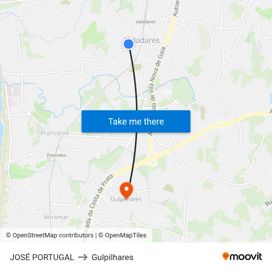 JOSÉ PORTUGAL to Gulpilhares map