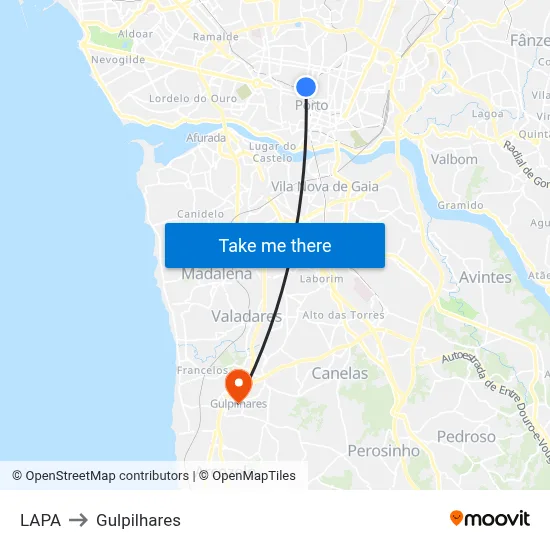 LAPA to Gulpilhares map
