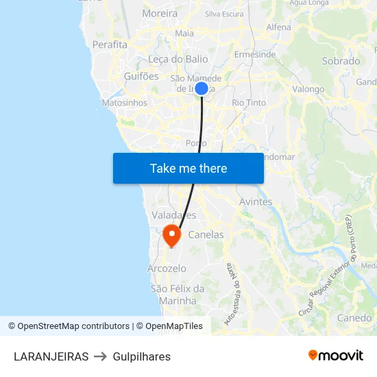 LARANJEIRAS to Gulpilhares map