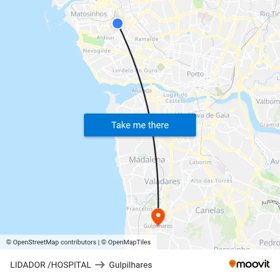 LIDADOR /HOSPITAL to Gulpilhares map