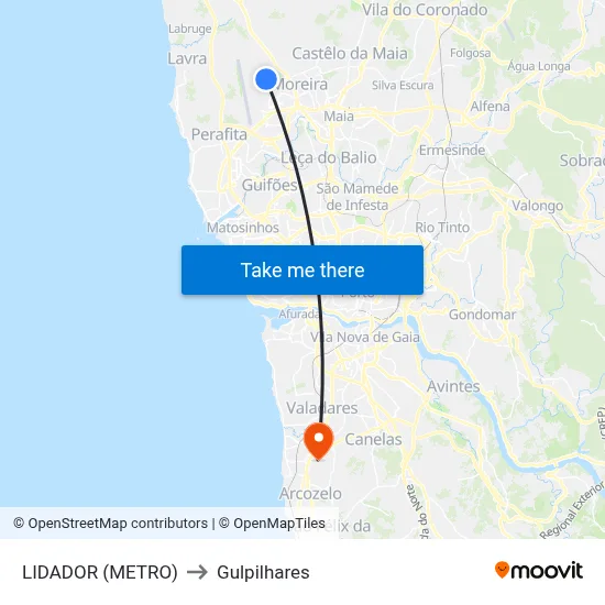 LIDADOR (METRO) to Gulpilhares map