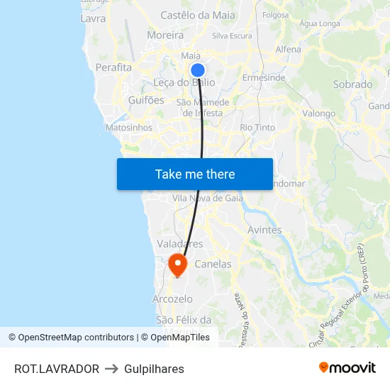 ROT.LAVRADOR to Gulpilhares map