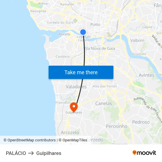 PALÁCIO to Gulpilhares map