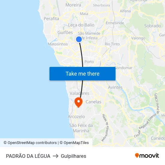 PADRÃO DA LÉGUA to Gulpilhares map