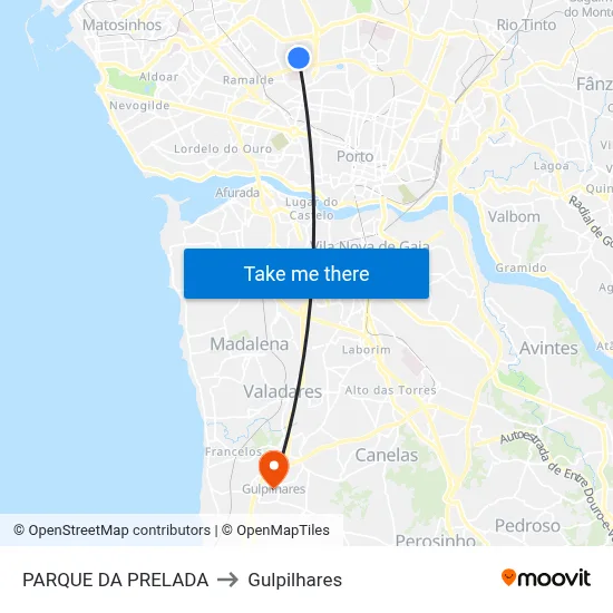 PARQUE DA PRELADA to Gulpilhares map