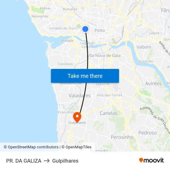 PR. DA GALIZA to Gulpilhares map