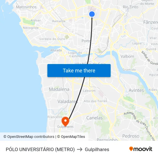 PÓLO UNIVERSITÁRIO (METRO) to Gulpilhares map