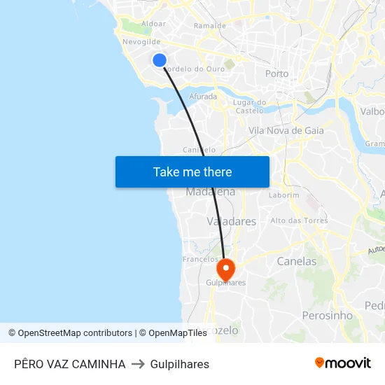 PÊRO VAZ CAMINHA to Gulpilhares map