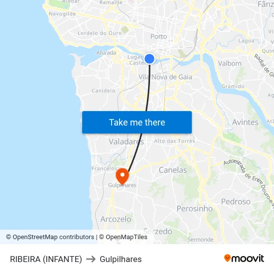 RIBEIRA (INFANTE) to Gulpilhares map