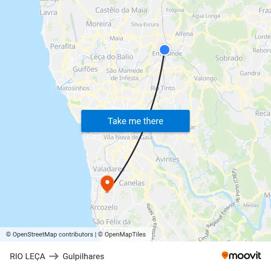 RIO LEÇA to Gulpilhares map
