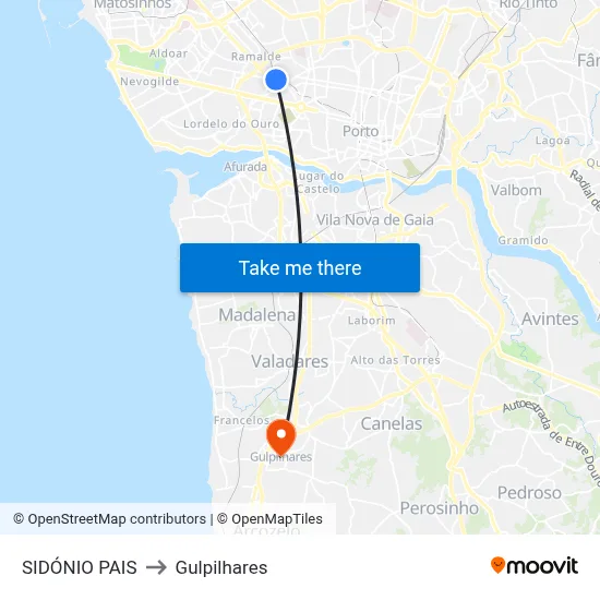 SIDÓNIO PAIS to Gulpilhares map