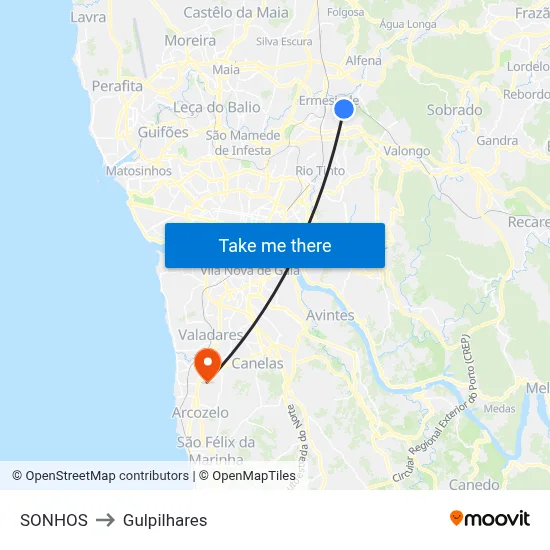 SONHOS to Gulpilhares map